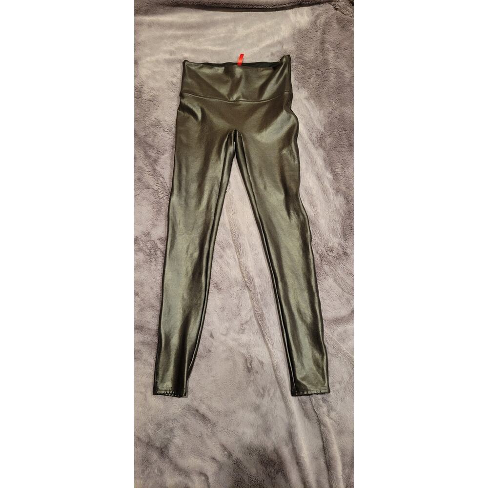 SPANX Faux Leather Shine Leggings Womens M Black Mid Rise Skinny Pants Athletic
